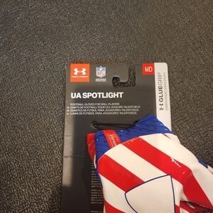 Under Armour Red, White, and Blue Football Gloves